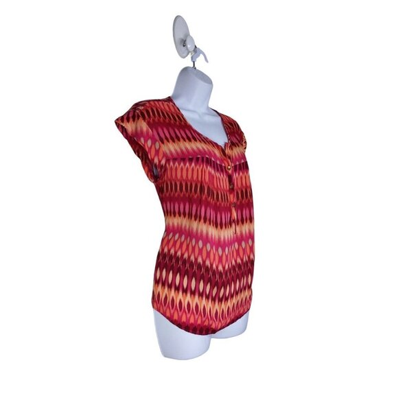 Apt. 9 Women's Pink Orange & Maroon short sleeve blouse size M - Picture 3 of 8
